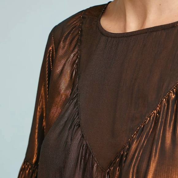 ANTHROPOLOGIE • Amadi Merry Metallic Blouse in Bronze - Picture 11 of 12